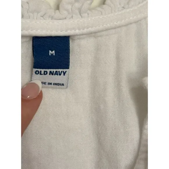 Old Navy White Cotton Dress Cottagecore Peasant Boho Mini Flowy M - Picture 2 of 8